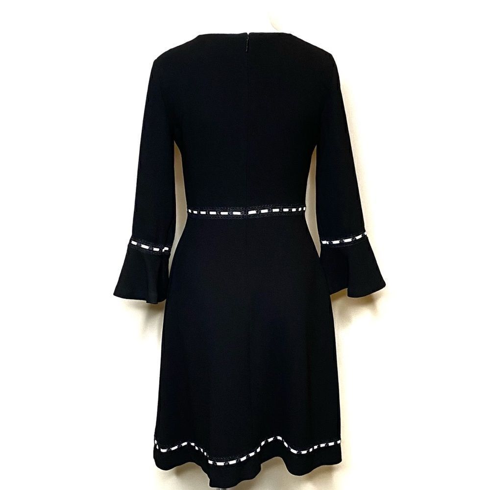 Karl Lagerfeld black with white trim V-neck bell sleeve dress size 2 - Picture 8 of 16